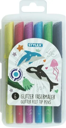 6 Glitzerfasermalstifte