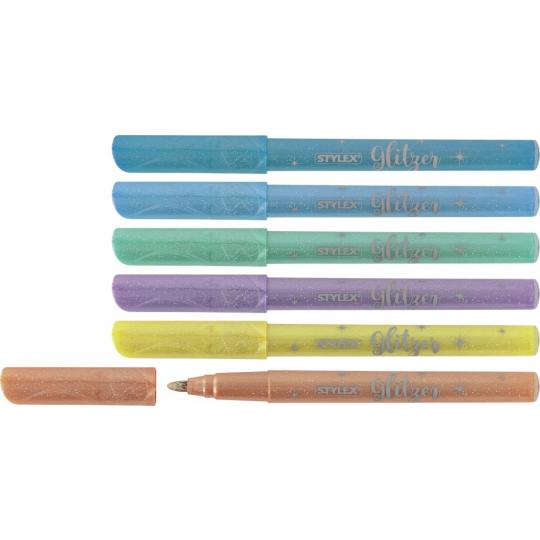 6 Glitzerfasermalstifte in pastell