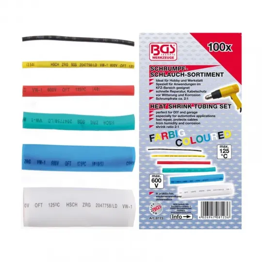 Schrumpf-Schlauch-Sortiment, farbig, 100-tlg.